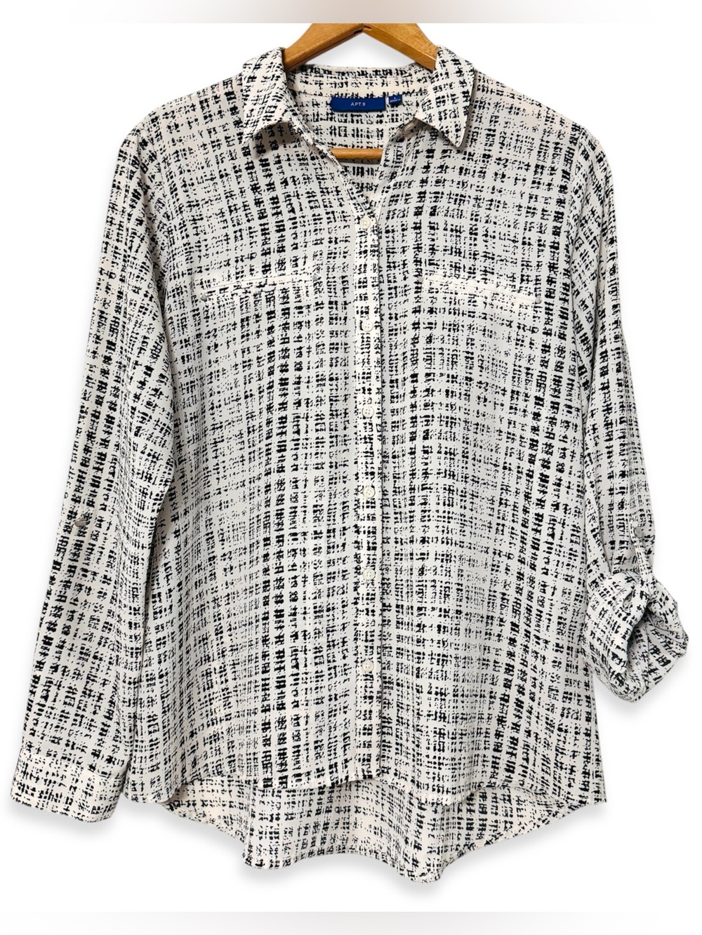 Apt 9 Roll Tab Button Up Blouse Cream Black